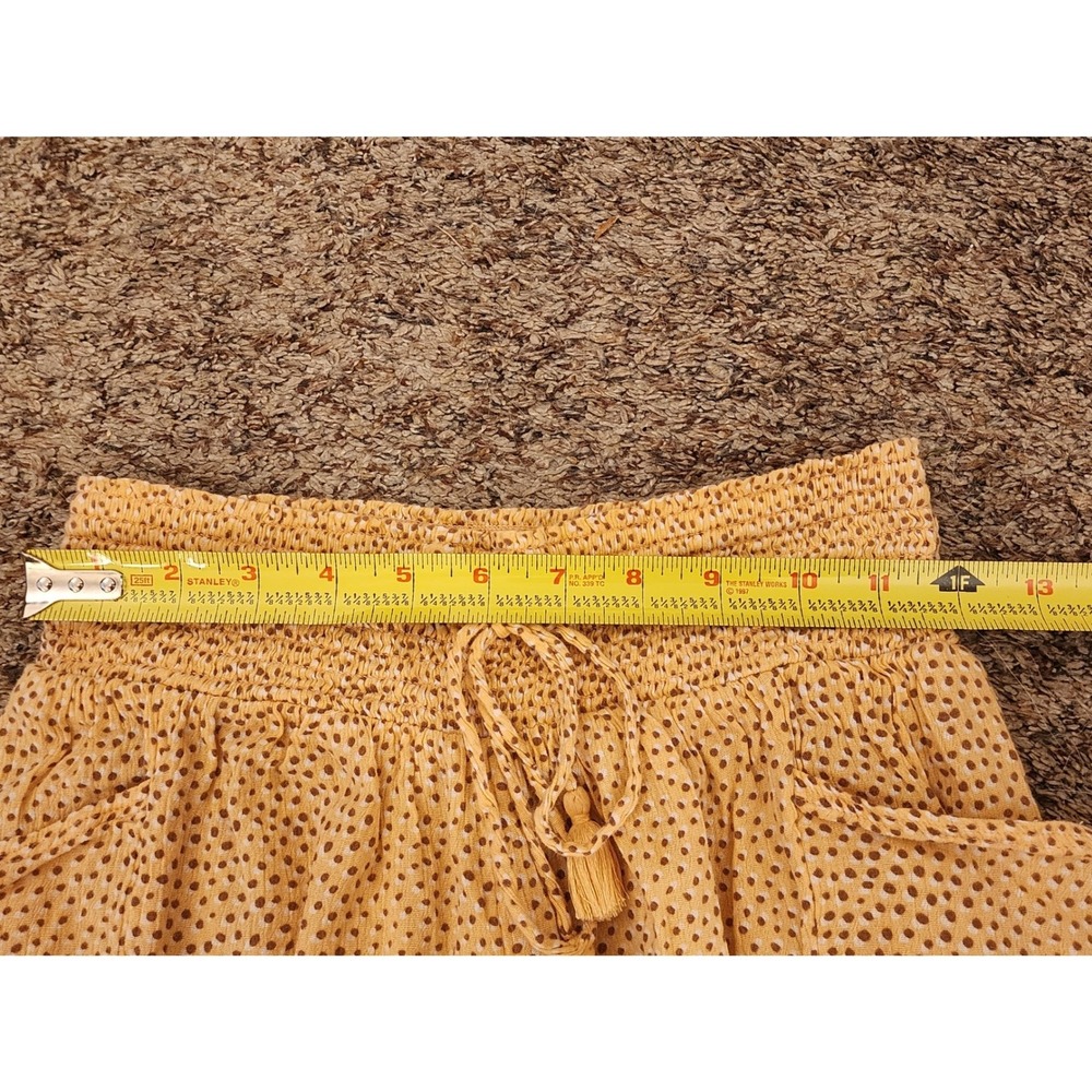 Aerie Smocked Waist Boho Jogger Pants XS Yellow Dot Print Tassel Crinkle Gauze‎ - Picture 4 of 11